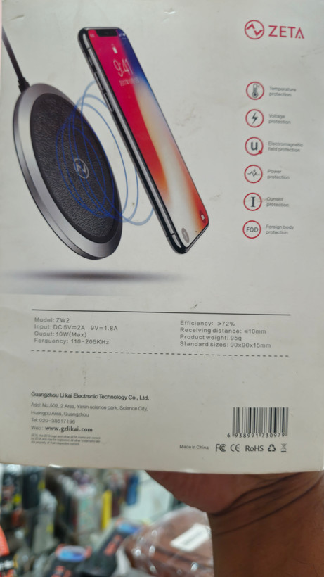 شارژر وایرلس 10وات zeta مدل :zw2