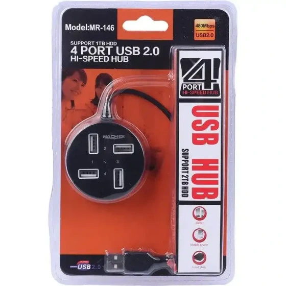 هاب 4 پورت USB2 مدل MR146 برند MACHER مچر -کابل 1.2 متر